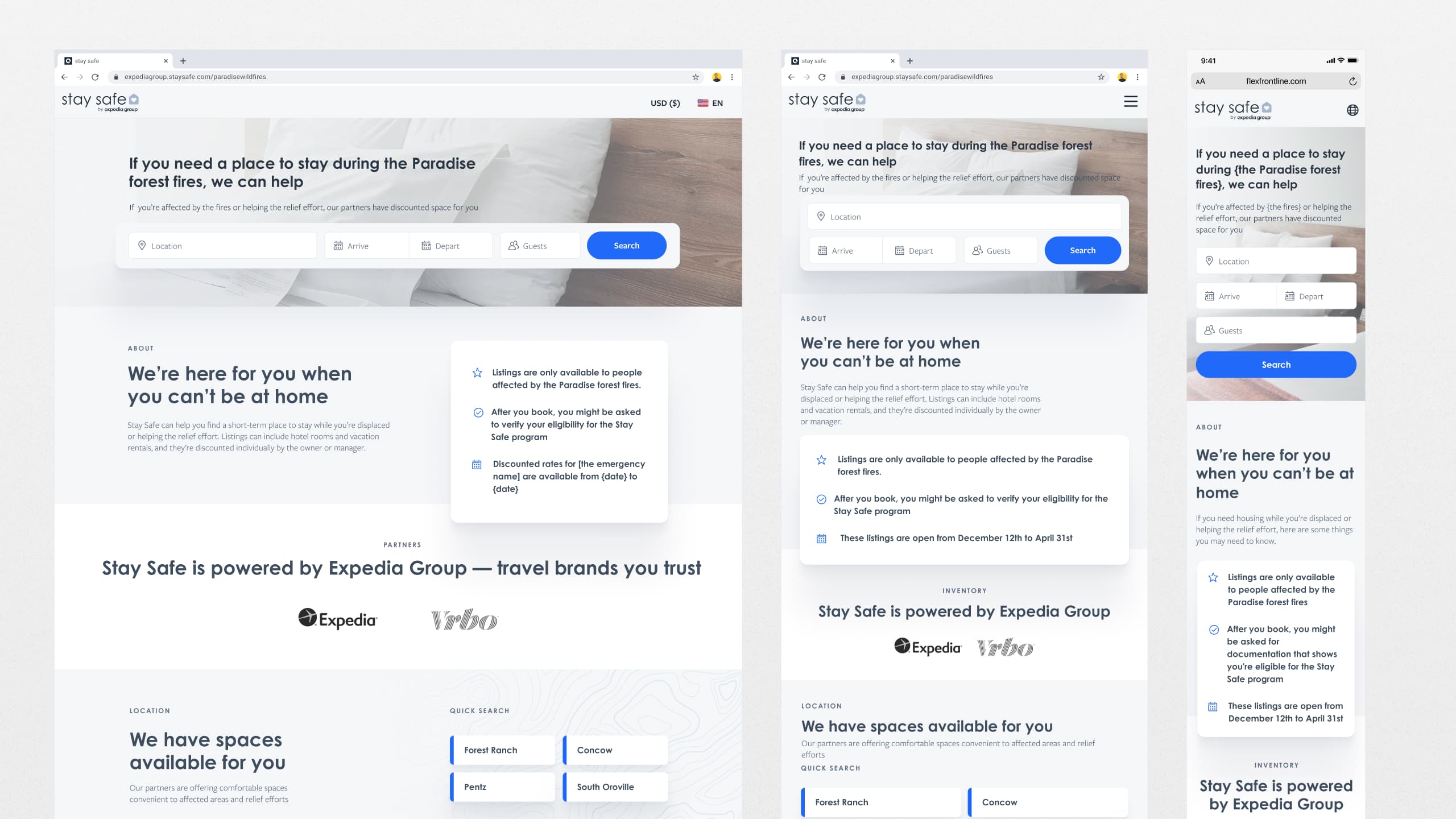 Stay Safe landing page